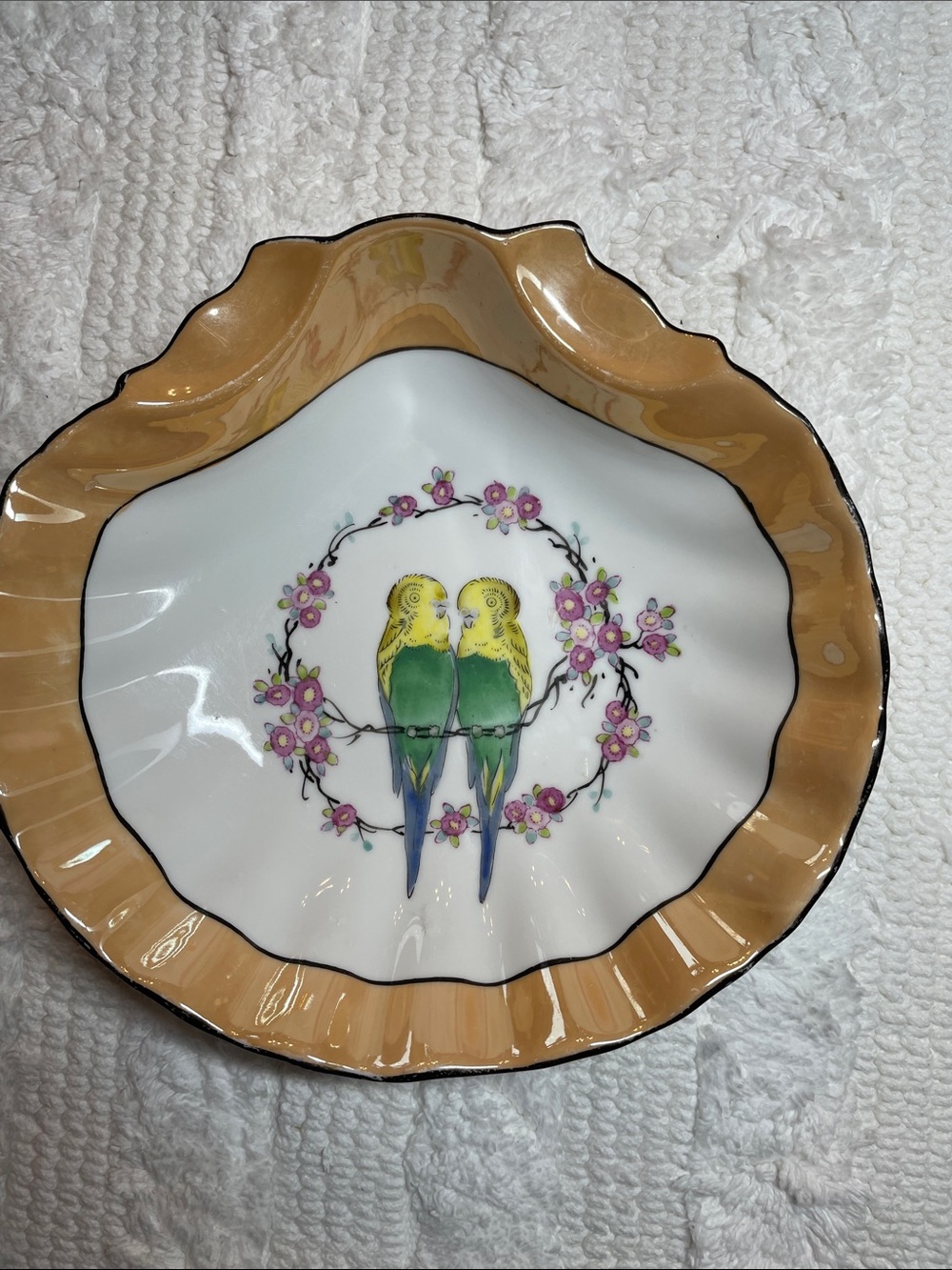 Vintage made in Japan Yellow and White Bird Trinket Dish with Parakeet Motif